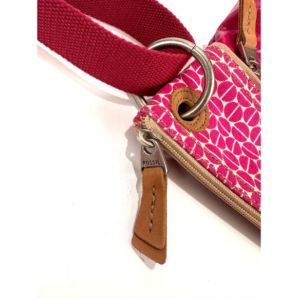FOSSIL KEY-PER Pink Canvas CROSSBODY BAG Shoulder Bag Purse Geometric Print - Picture 7 of 11